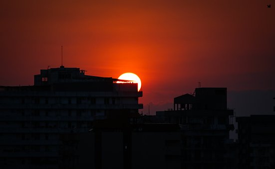 Solnedgang, Bygningssilhuet, Aftensol