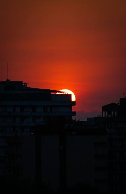 Solnedgang, By, Bygning, Silhuet