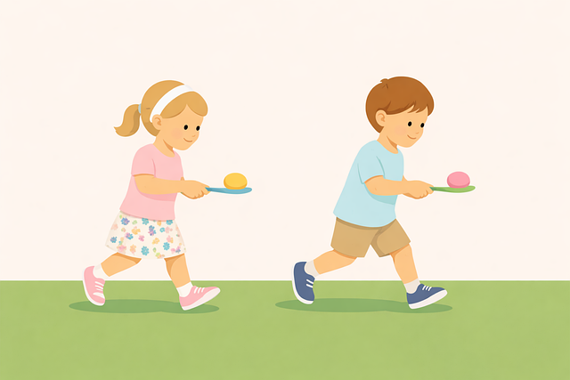 Free easter egg and spoon race kids vector