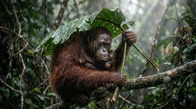 Orang-Utan, Regenwald, Regen, Baby, Tier
