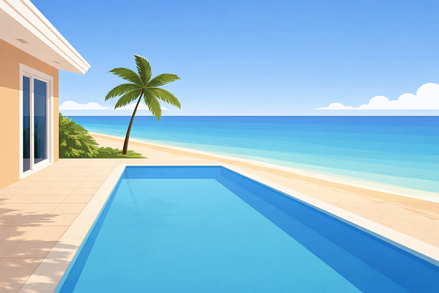Free beach beach house beach pool illustration