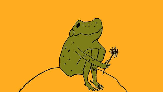 Free frog cartoon flower illustration
