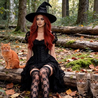 Hexe, Rotes Haar, Wald, Katze, Staub