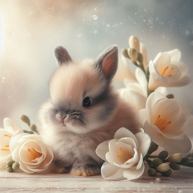 Free bunny freesias spring illustration