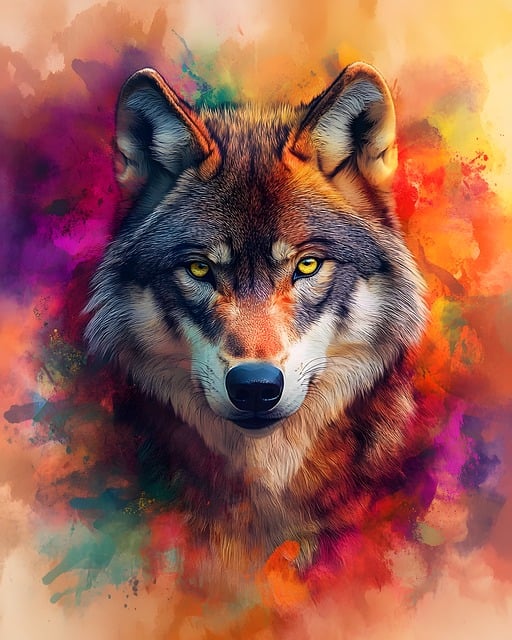 Free wolf watercolor art illustration