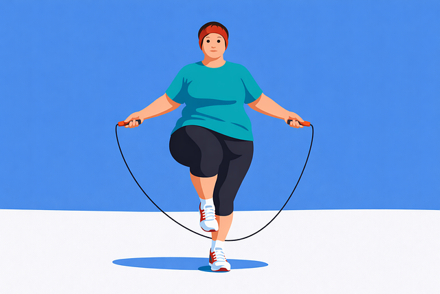Free plus size woman fitness jump rope vector
