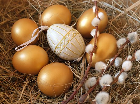 Ostern, Eier, Golden, Gemalt