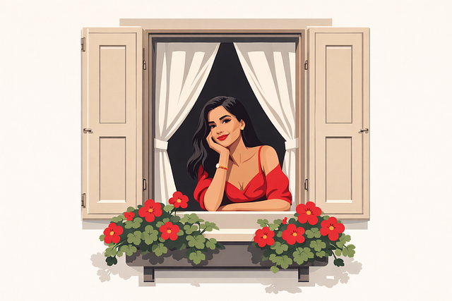 Free window woman flowers vector