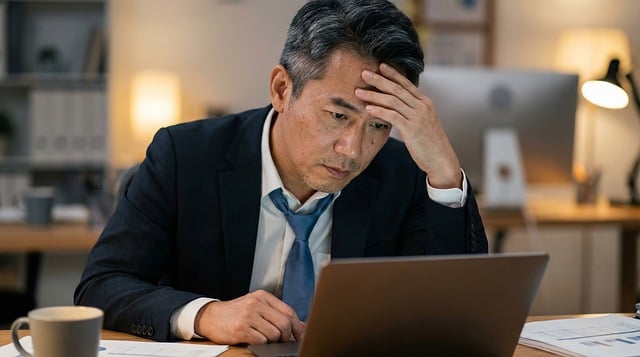 fatigue headache tired person office