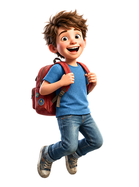 Schuljunge, Schüler, Springen, Glücklich