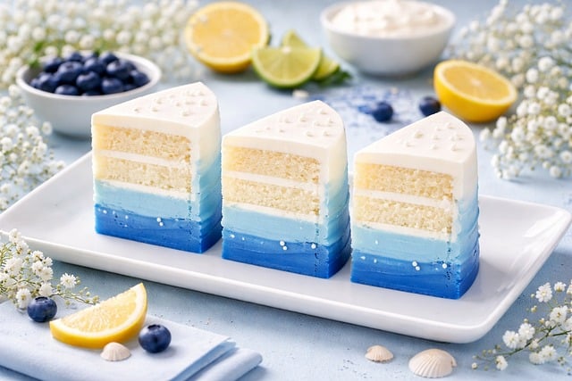 Birthday cake, layer cake, blue ombre and blueberries — photo by alyerika