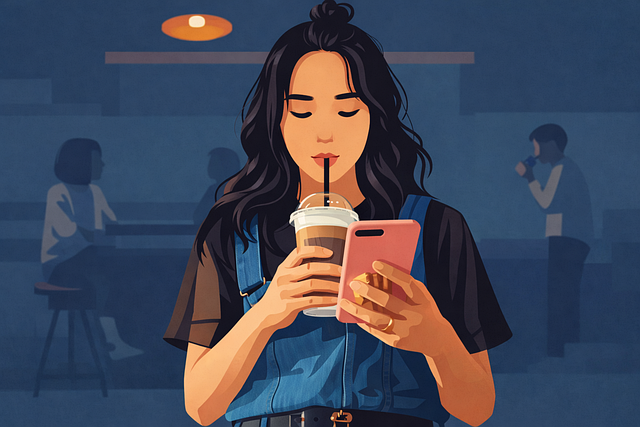 Free smartphone woman coffee vector