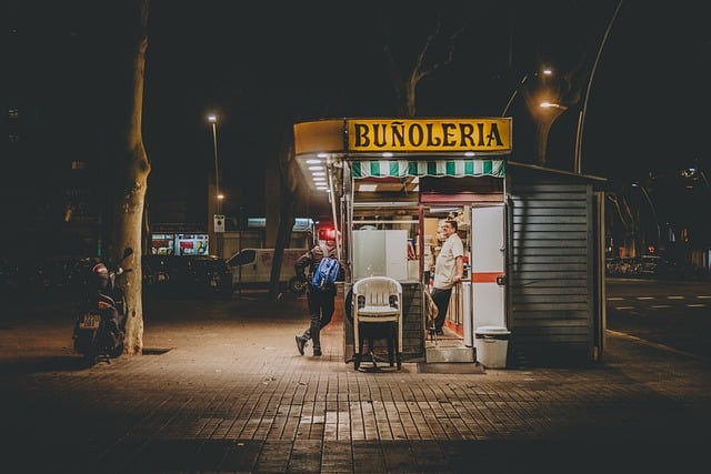 Buñuelo, Puesto, Calle, Noche, Barcelona