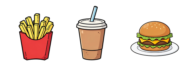Free cheeseburger french fries cola illustration