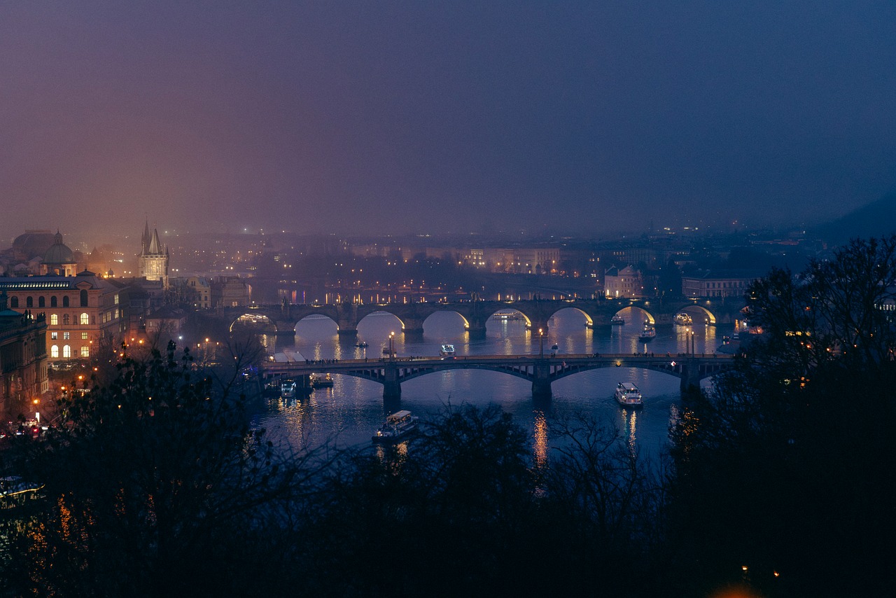 a bridge in a city in night