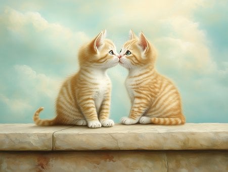 Gatos, Muro, Beijo, União, Amor De Gato