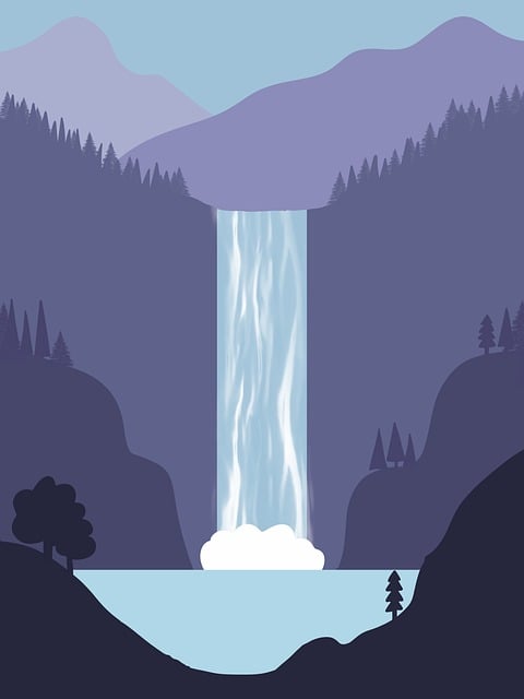 Free landscape waterfall lake illustration
