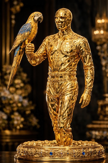 Beeldhouwwerk, Goud, Ornament, Papegaai