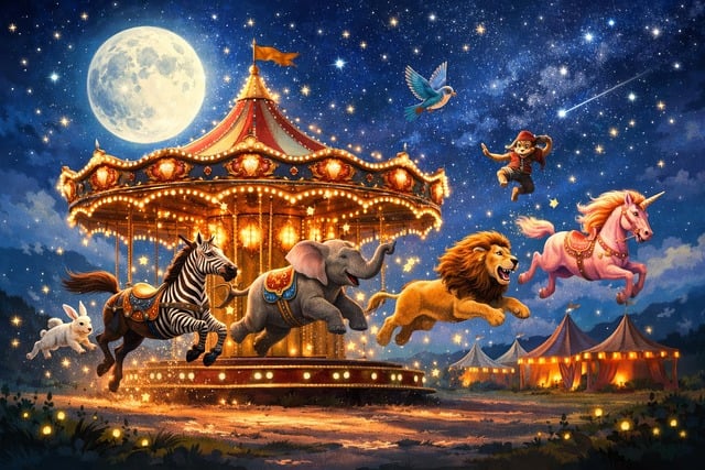 Free fantasy carousel moon illustration