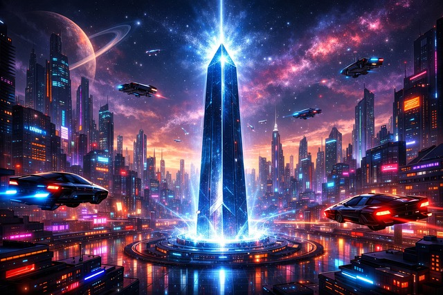 Free futuristic city cyberpunk sci-fi illustration