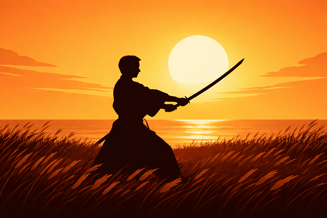 Samurai, Silhuet, Solnedgang, Minimal