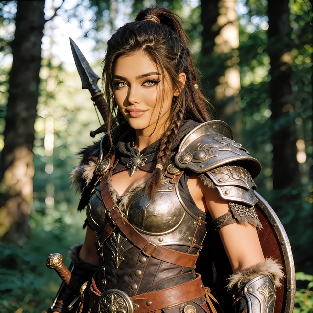 Free warrior woman fantasy forest illustration