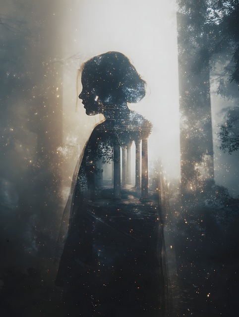 Free woman fog ruins illustration
