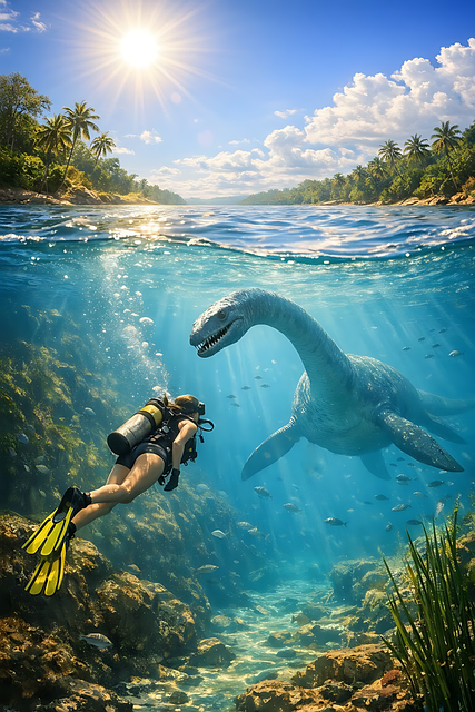 Free elasmosaurus plesiosaur sea monster illustration