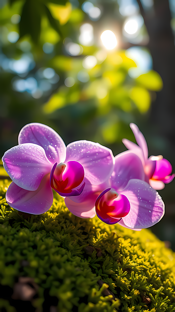 Free Pink Orchid Green Moss photo and picture