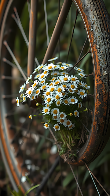 Free Daisies Rusty Wheel photo and picture