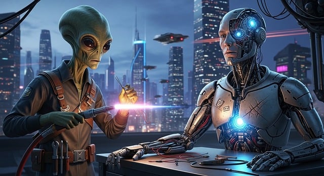 Free alien robot sci-fi illustration