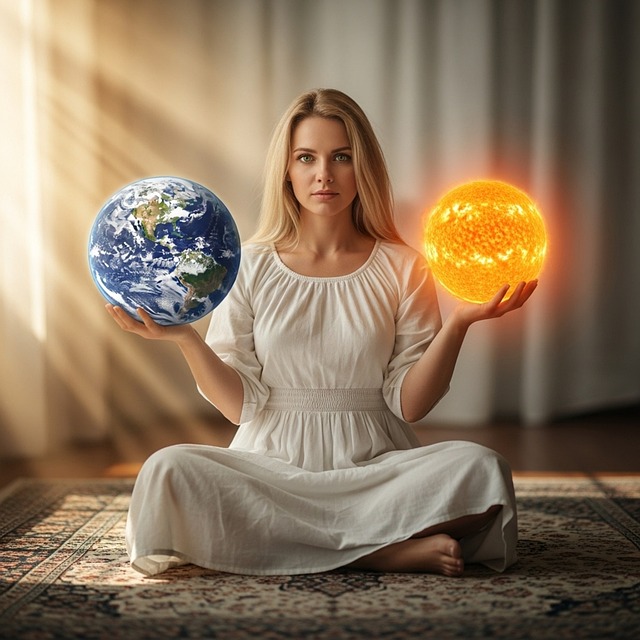 Free woman meditation universe illustration