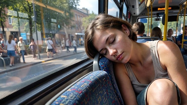 Free woman bus sleep illustration