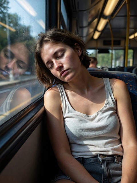 Free woman bus sleep illustration