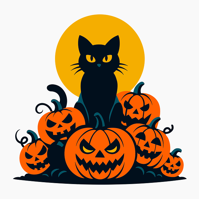 Free cat halloween pumpkin vector