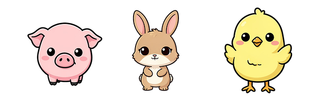 Free cartoon animals pig rabbit illustration