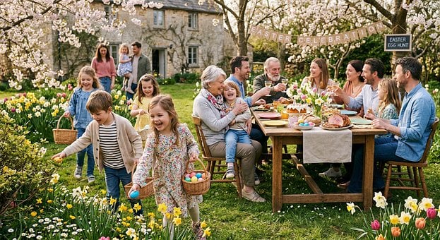 Pasen, Viering, Tuin, Familie, Kinderen