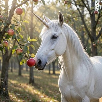 Eenhoorn, Fantasie, Paard, Appel, Boom