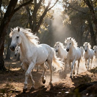 Paard, Kudde, Draf, Bos, Wit Paard