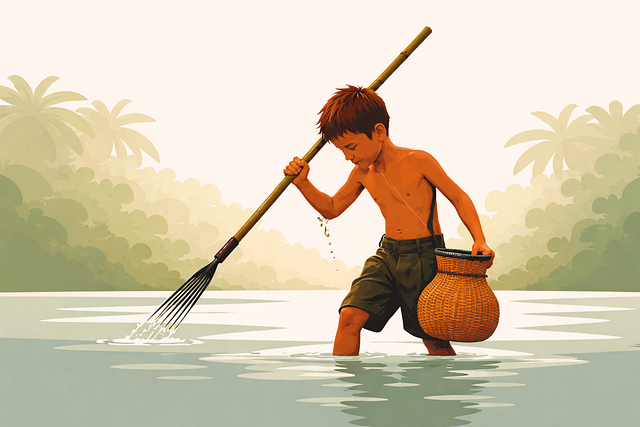Free fishing boy child vector