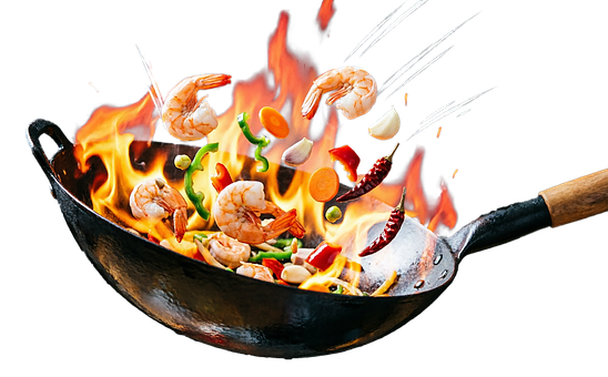 Rejer, Wok, Madlavning, Flamme