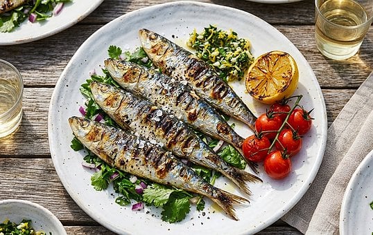 Grillet Fisk, Sardin, Grillet Grøntsag