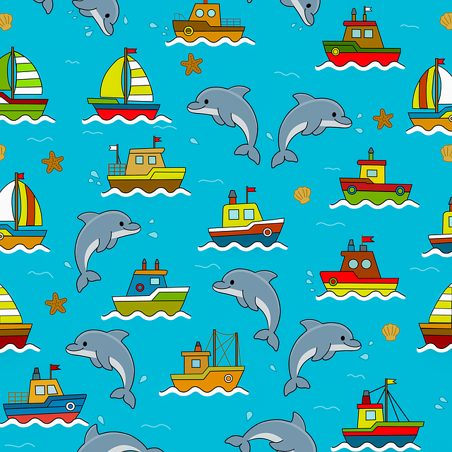 Free pattern dolphins boats illustration
