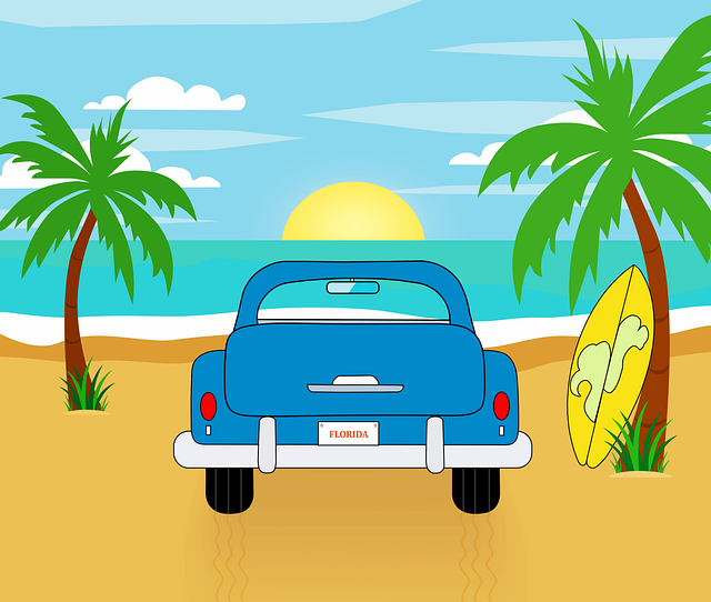 Free summer car beach illustration
