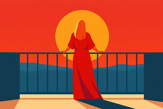 Kvinde, Balkon, Solnedgang, Minimal