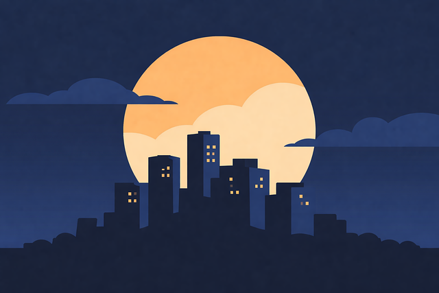 Free city skyline night city moon vector