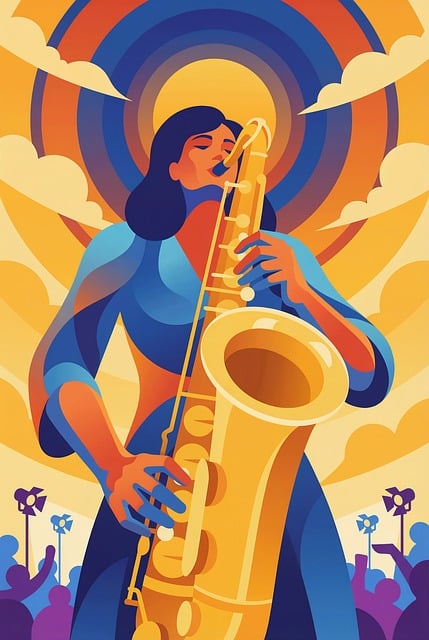 Free saxophone jazz sunburst illustration