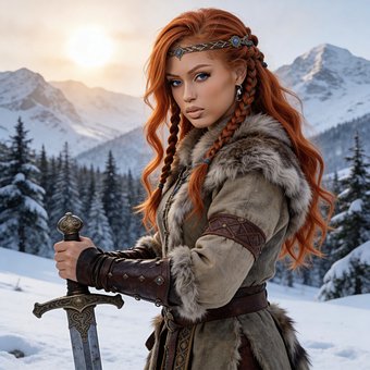 Mulher Guerreira, Inverno, Neve, Espada