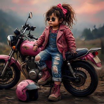 Menina, Moto, Rosa, Jaqueta De Couro