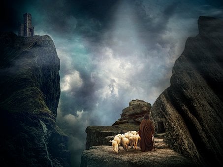 Der Gute Hirte, Herde, Schäfer, Berge